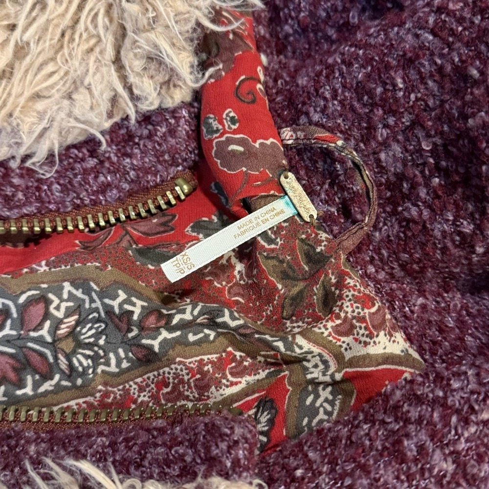 Free People Jacket Hooded Fur With Paisley Lining Zip Up Varsity Womens XS Small - Picture 3 of 5